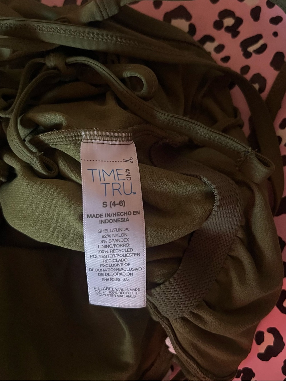 Time and Tru Olive Green One-Piece Swimsuit with White Tag - Picture 3 of 3